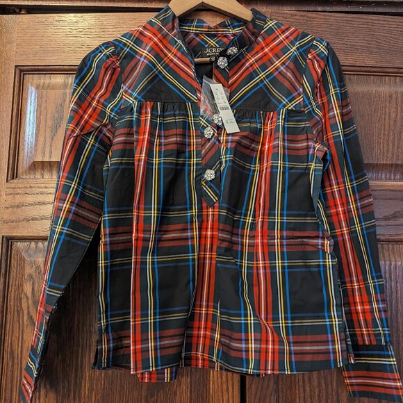 J.Crew Fresco Top with Jewel Buttons in Stewart Tartan - Picture 4 of 11